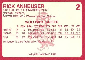 1989 Collegiate Collection North Carolina State's Finest #2 Rick Anheuser Back