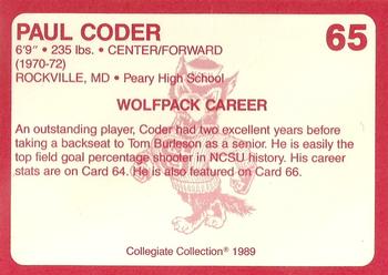 1989 Collegiate Collection North Carolina State's Finest #65 Paul Coder Back