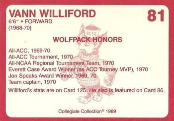 1989 Collegiate Collection North Carolina State's Finest #81 Vann Williford Back