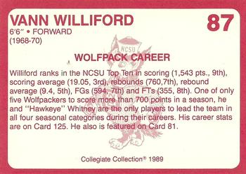 1989 Collegiate Collection North Carolina State's Finest #87 Vann Williford Back