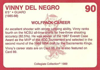 1989 Collegiate Collection North Carolina State's Finest #90 Vinny Del Negro Back
