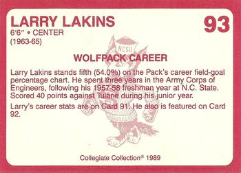 1989 Collegiate Collection North Carolina State's Finest #93 Larry Lakins Back