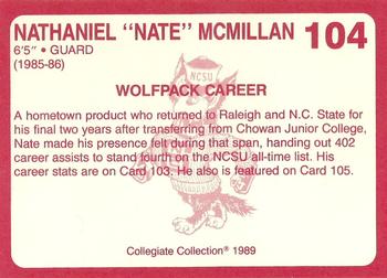 1989 Collegiate Collection North Carolina State's Finest #104 Nate McMillan Back