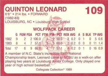 1989 Collegiate Collection North Carolina State's Finest #109 Quinton Leonard Back
