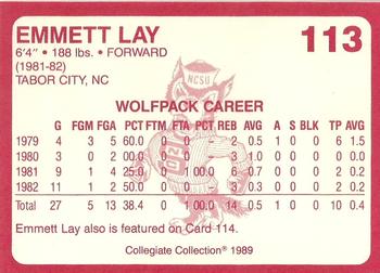 1989 Collegiate Collection North Carolina State's Finest #113 Emmett Lay Back