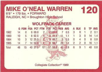 1989 Collegiate Collection North Carolina State's Finest #120 Mike Warren Back