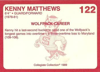 1989 Collegiate Collection North Carolina State's Finest #122 Kenny Matthews Back