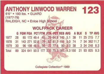 1989 Collegiate Collection North Carolina State's Finest #123 Anthony Warren Back