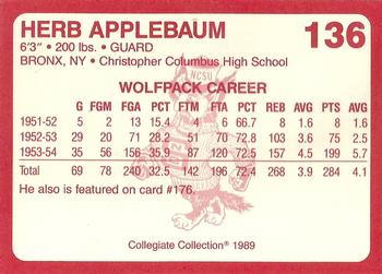 1989 Collegiate Collection North Carolina State's Finest #136 Herb Applebaum Back
