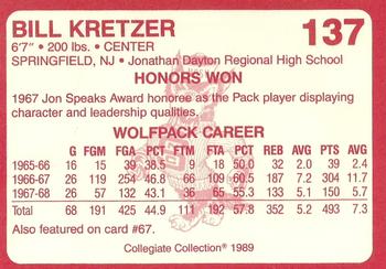 1989 Collegiate Collection North Carolina State's Finest #137 Bill Kretzer Back