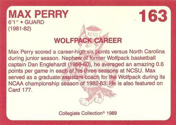 1989 Collegiate Collection North Carolina State's Finest #163 Max Perry Back