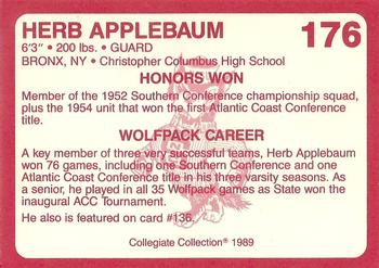 1989 Collegiate Collection North Carolina State's Finest #176 Herb Applebaum Back