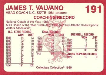 1989 Collegiate Collection North Carolina State's Finest #191 James T. Valvano Back