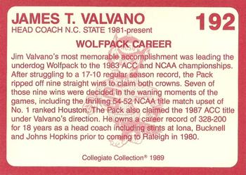 1989 Collegiate Collection North Carolina State's Finest #192 James T. Valvano Back