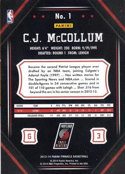 2013-14 Pinnacle - Artist Proof #1 C.J. McCollum Back