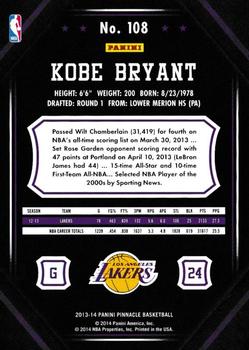 2013-14 Pinnacle - Artist Proof Red #108 Kobe Bryant Back