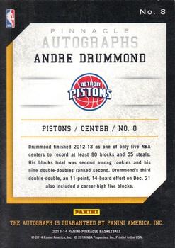 2013-14 Pinnacle - Autographs #8 Andre Drummond Back
