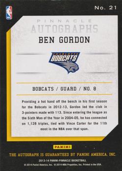 2013-14 Pinnacle - Autographs #21 Ben Gordon Back