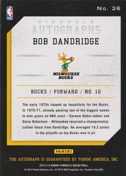 2013-14 Pinnacle - Autographs #26 Bob Dandridge Back