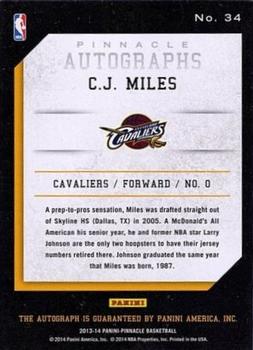 2013-14 Pinnacle - Autographs #34 C.J. Miles Back