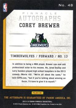 2013-14 Pinnacle - Autographs #48 Corey Brewer Back