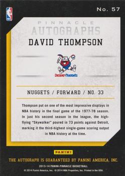 2013-14 Pinnacle - Autographs #57 David Thompson Back
