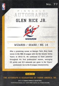 2013-14 Pinnacle - Autographs #77 Glen Rice Jr. Back