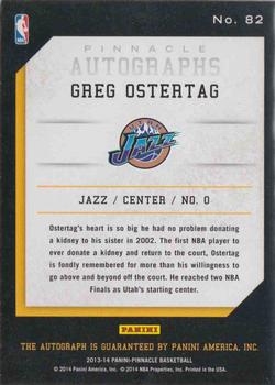 2013-14 Pinnacle - Autographs #82 Greg Ostertag Back