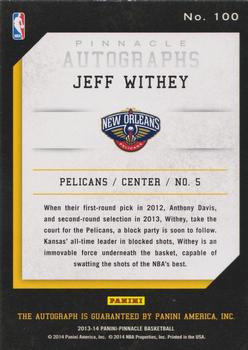 2013-14 Pinnacle - Autographs #100 Jeff Withey Back
