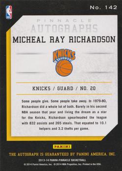 2013-14 Pinnacle - Autographs #142 Micheal Ray Richardson Back