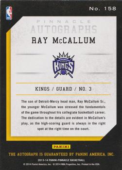 2013-14 Pinnacle - Autographs #158 Ray McCallum Back