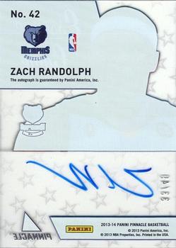 2013-14 Pinnacle - Essence of the Game Autographs #42 Zach Randolph Back