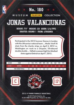 2013-14 Pinnacle - Museum Collection #180 Jonas Valanciunas Back