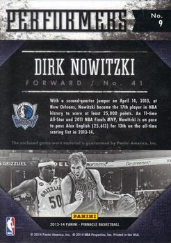2013-14 Pinnacle - Performers Jerseys #9 Dirk Nowitzki Back