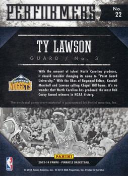 2013-14 Pinnacle - Performers Jerseys #22 Ty Lawson Back