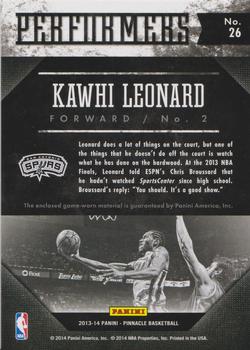 2013-14 Pinnacle - Performers Jerseys #26 Kawhi Leonard Back