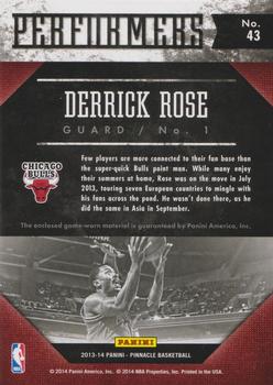 2013-14 Pinnacle - Performers Jerseys #43 Derrick Rose Back