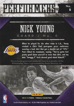 2013-14 Pinnacle - Performers Jerseys Prime #6 Nick Young Back