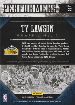 2013-14 Pinnacle - Performers Jerseys Prime #22 Ty Lawson Back