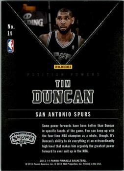 2013-14 Pinnacle - Position Powers #14 Tim Duncan Back