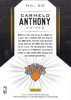 2013-14 Pinnacle - The Naturals Artist's Proofs #20 Carmelo Anthony Back