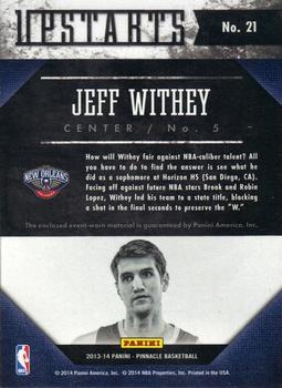 2013-14 Pinnacle - Upstarts Jerseys #21 Jeff Withey Back