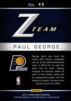 2013-14 Pinnacle - Z-Team #11 Paul George Back