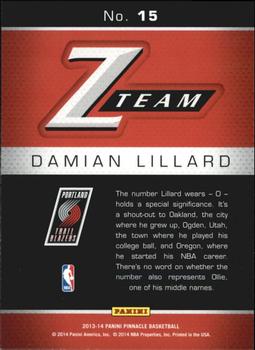 2013-14 Pinnacle - Z-Team #15 Damian Lillard Back