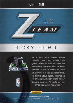 2013-14 Pinnacle - Z-Team Artist's Proofs Green #16 Ricky Rubio Back