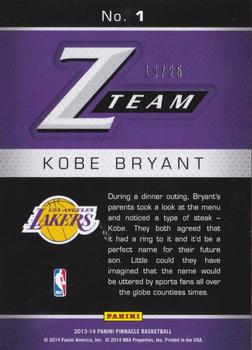 2013-14 Pinnacle - Z-Team Artist's Proofs Green #1 Kobe Bryant Back