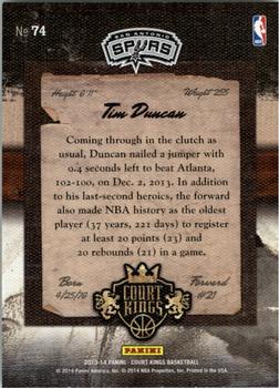 2013-14 Panini Court Kings #74 Tim Duncan Back