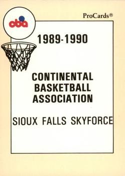 1989-90 ProCards CBA #1 Sioux Falls SkyForce Checklist Front