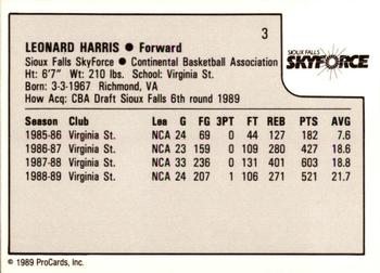 1989-90 ProCards CBA #3 Leonard Harris Back
