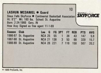 1989-90 ProCards CBA #10 Lashun McDaniel Back
